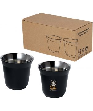 Tasses à espresso inox recyclé personnalisées 80 ml Duo (lot de 2) Gobelets et mugs publicitaire