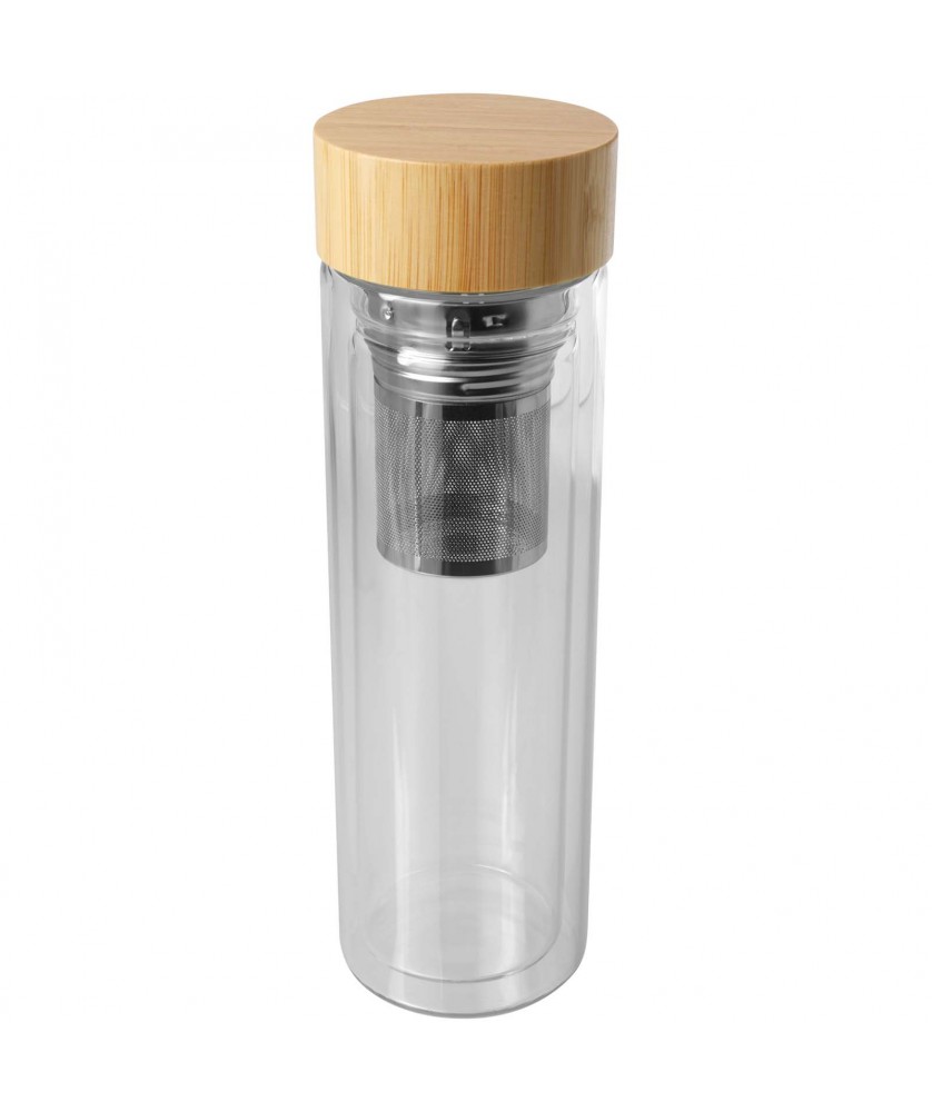 Bouteilles et gourdes - Bouteille à infusion Bailey en verre borosilicate de 400 ml avec couvercle en bambou | PRINTECOM