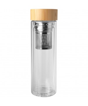 Bouteilles et gourdes - Bouteille à infusion Bailey en verre borosilicate de 400 ml avec couvercle en bambou | PRINTECOM