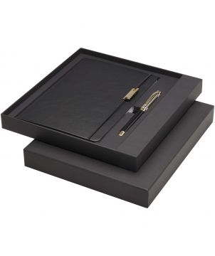 Ensemble carnet A5, stylo bille et roller en laiton recyclé personnalisé Legato Carnets publicitaire