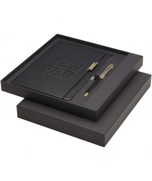 Ensemble carnet A5, stylo bille et roller en laiton recyclé personnalisé Legato Carnets publicitaire