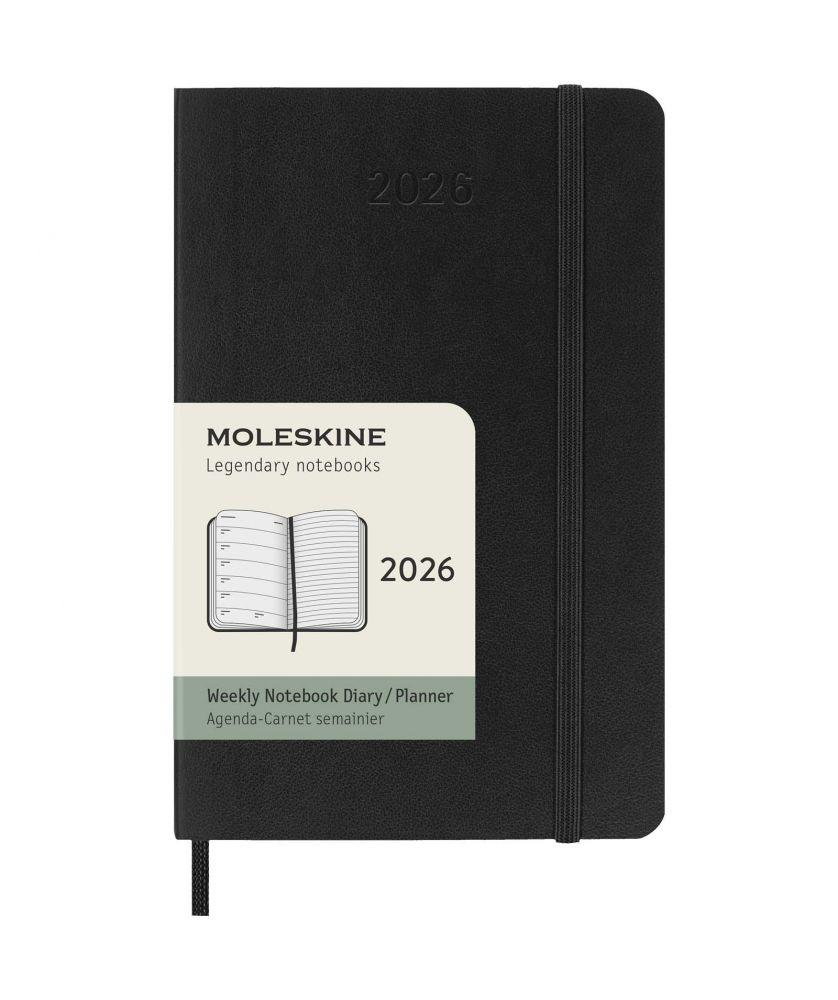 Agenda de poche hebdomadaire 12 mois 2026 à couverture souple Moleskine Carnets publicitaire
