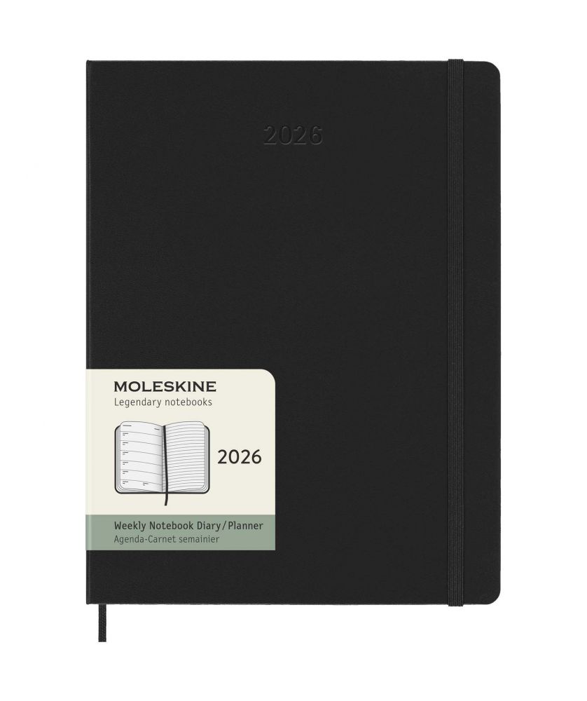 Agenda hebdomadaire XL 12 mois 2026 à couverture rigide Moleskine Carnets publicitaire