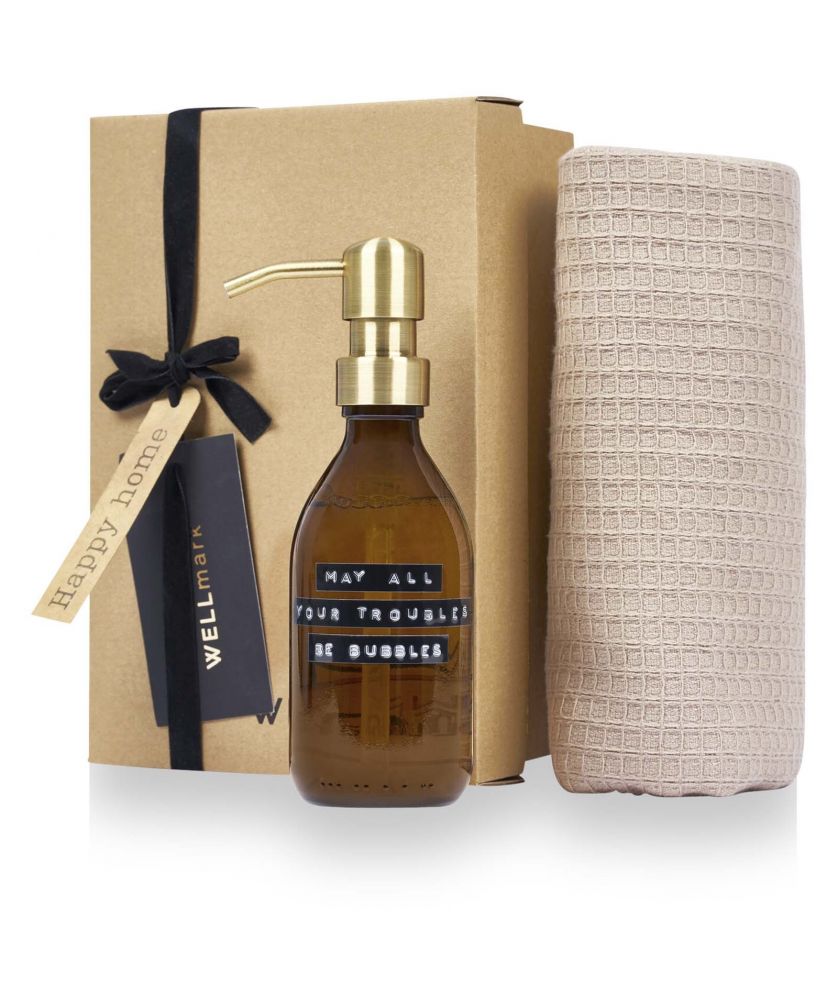 Coffret cadeau savon et serviette personnalisé Wellmark Happy Home