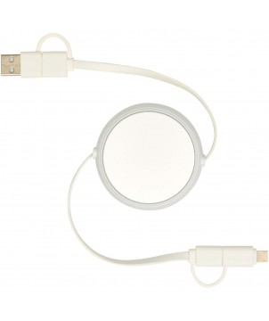 Accessoires de téléphonie - Câble rétractable 5 en 1 Alasia de 100 cm en plastique recyclé et aluminium pour la synchronisation des données et la charge rap | PRINTECOM