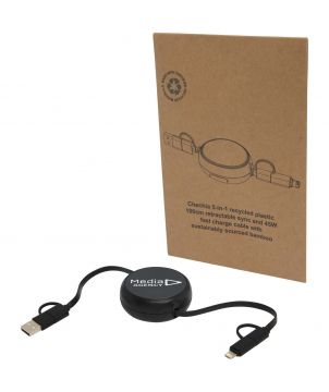 Câble rétractable 5 en 1 100 cm en aluminium et plastique recyclés personnalisé Alasia 45 W Accessoires de téléphonie publici...