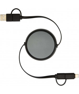 Accessoires de téléphonie - Câble rétractable 5 en 1 Alasia de 100 cm en plastique recyclé et aluminium pour la synchronisation des données et la charge rap | PRINTECOM