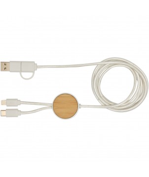 Accessoires de téléphonie - Câble 5 en 1 Chechia en plastique recyclé de 150 cm pour la synchronisation des données et la charge rapide de 27 W avec détails | PRINTECOM