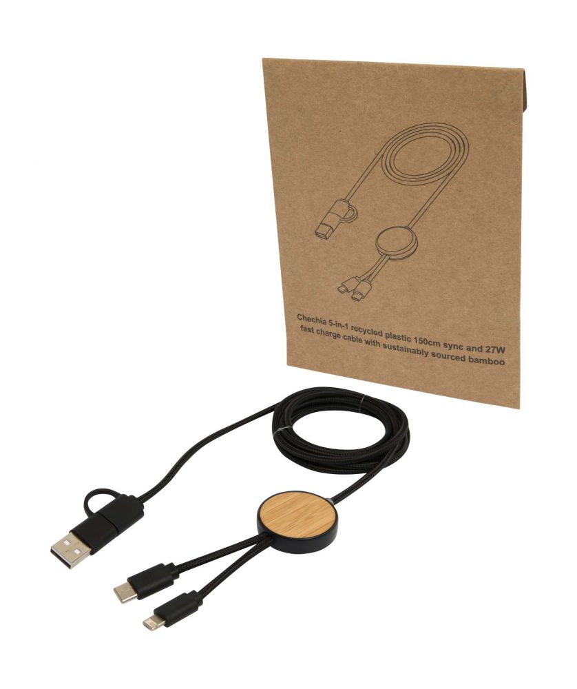 Câble 5 en 1 150 cm en plastique recyclé personnalisé Chechia 27 W Accessoires de téléphonie publicitaire