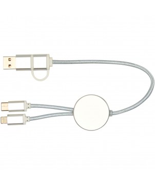 Accessoires de téléphonie - Câble 5 en 1 Alasia en aluminium et plastique recyclés de 30 cm pour la synchronisation des données et la charge rapide de 27 W | PRINTECOM