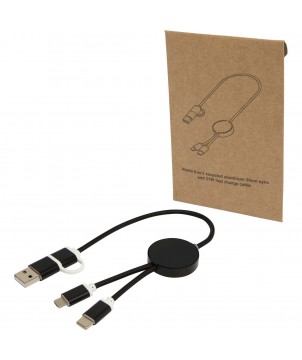 Accessoires de téléphonie - Câble 5 en 1 Alasia en aluminium et plastique recyclés de 30 cm pour la synchronisation des données et la charge rapide de 27 W | PRINTECOM