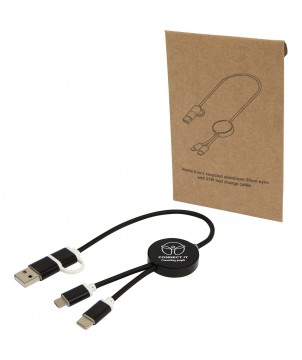 Accessoires de téléphonie - Câble 5 en 1 Alasia en aluminium et plastique recyclés de 30 cm pour la synchronisation des données et la charge rapide de 27 W | PRINTECOM