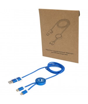 Accessoires de téléphonie - Câble 5 en 1 Alasia en aluminium et plastique recyclés de 150 cm pour la synchronisation des données et la charge rapide de 27 W | PRINTECOM