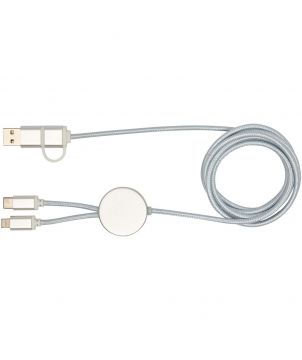 Câble 5 en 1 150 cm en aluminium et plastique recyclés personnalisé Alasia 27 W Accessoires de téléphonie publicitaire