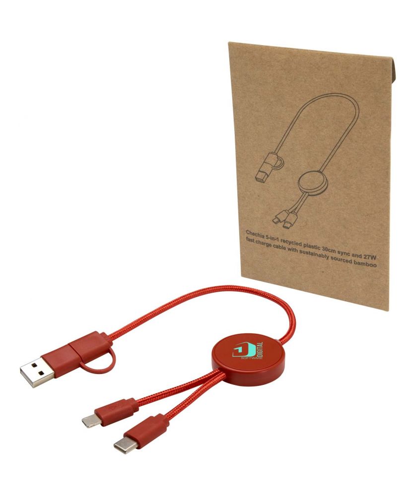 Câble 5 en 1 30 cm en plastique recyclé personnalisé Citala 27 W Accessoires de téléphonie publicitaire
