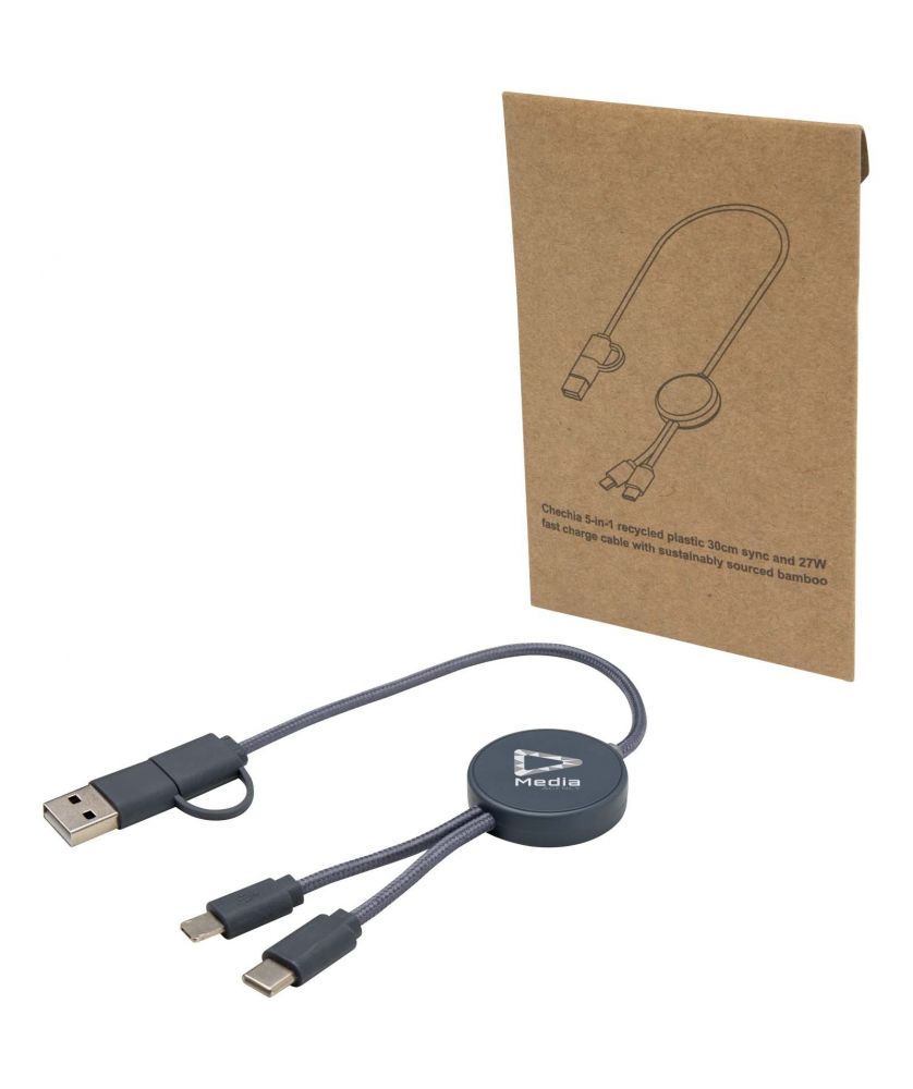 Câble 5 en 1 30 cm en plastique recyclé personnalisé Citala 27 W Accessoires de téléphonie publicitaire