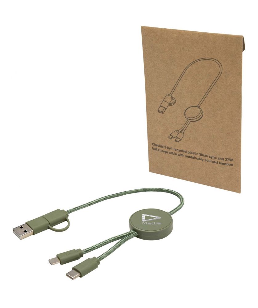 Câble 5 en 1 30 cm en plastique recyclé personnalisé Citala 27 W Accessoires de téléphonie publicitaire