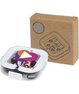 Casque filaire USB-C avec boîte en plastique recyclé personnalisé Baekdu Audio et Vidéo publicitaire
