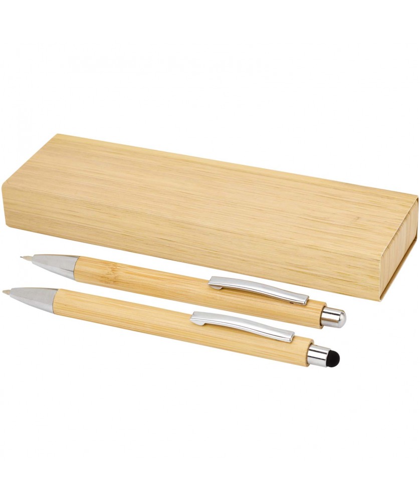 Stylos - Set stylo bille et porte-mine Oblys en bambou (encre noire) | PRINTECOM