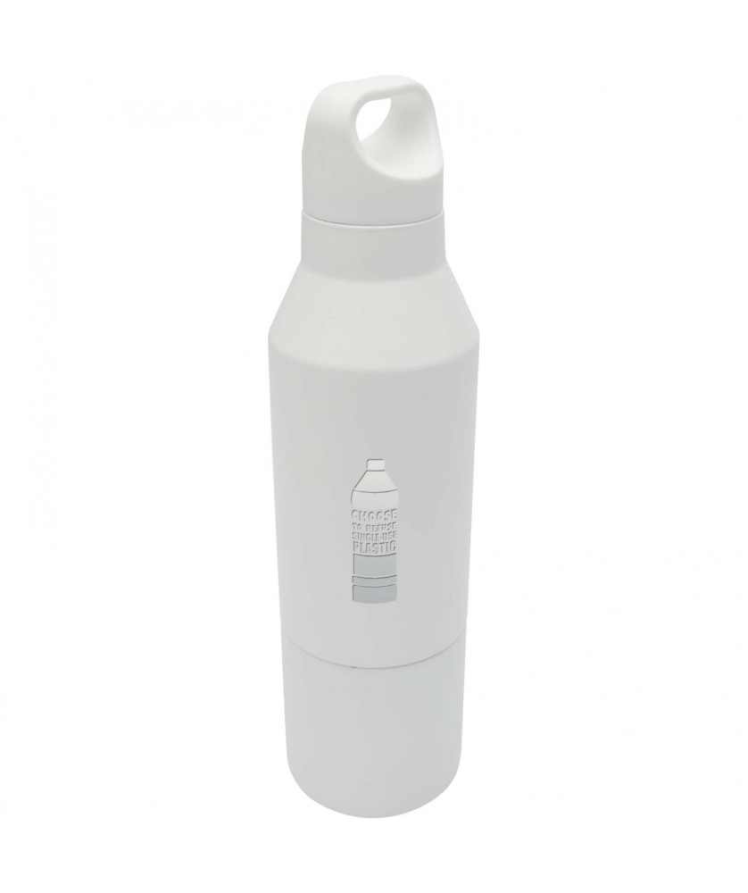 Bouteilles isothermes - Bouteille isotherme Odessy de 600 ml en acier inoxydable recyclé RCS avec gobelet de 300 ml | PRINTECOM