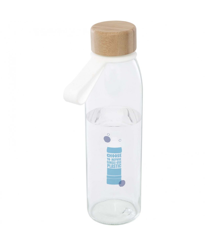 Bouteilles et gourdes - Bouteille d'eau en verre Porto de 500 ml avec poignée en silicone et couvercle en bambou | PRINTECOM