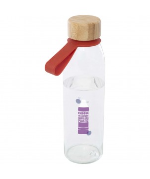 Bouteilles et gourdes - Bouteille d'eau en verre Porto de 500 ml avec poignée en silicone et couvercle en bambou | PRINTECOM