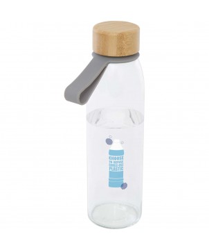 Bouteilles et gourdes - Bouteille d'eau en verre Porto de 500 ml avec poignée en silicone et couvercle en bambou | PRINTECOM