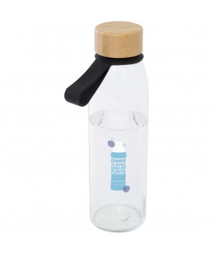 Bouteilles et gourdes - Bouteille d'eau en verre Porto de 500 ml avec poignée en silicone et couvercle en bambou | PRINTECOM