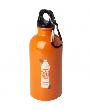 Bouteilles et gourdes - Bouteille d'eau Oregon de 400 ml simple paroi en acier recyclé certifié RCS avec mousqueton | PRINTECOM