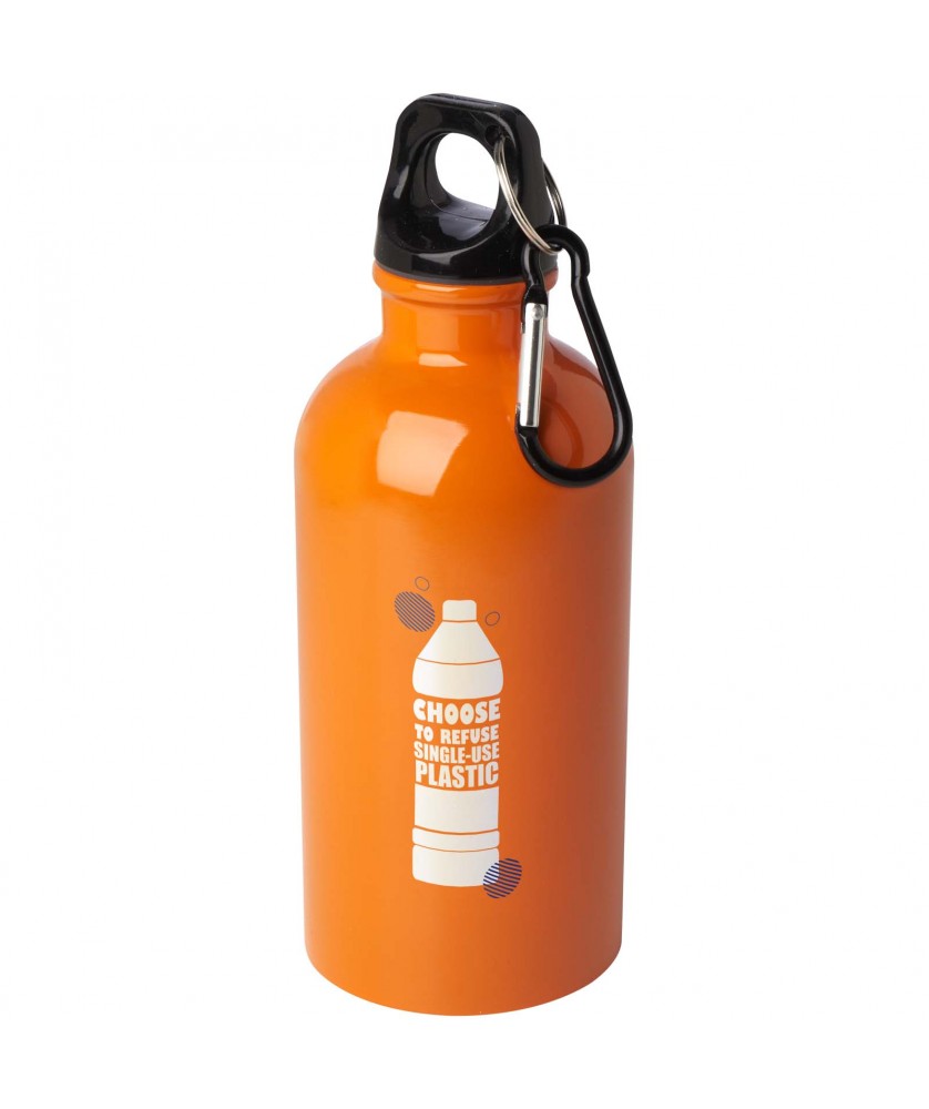 Bouteilles et gourdes - Bouteille d'eau Oregon de 400 ml simple paroi en acier recyclé certifié RCS avec mousqueton | PRINTECOM