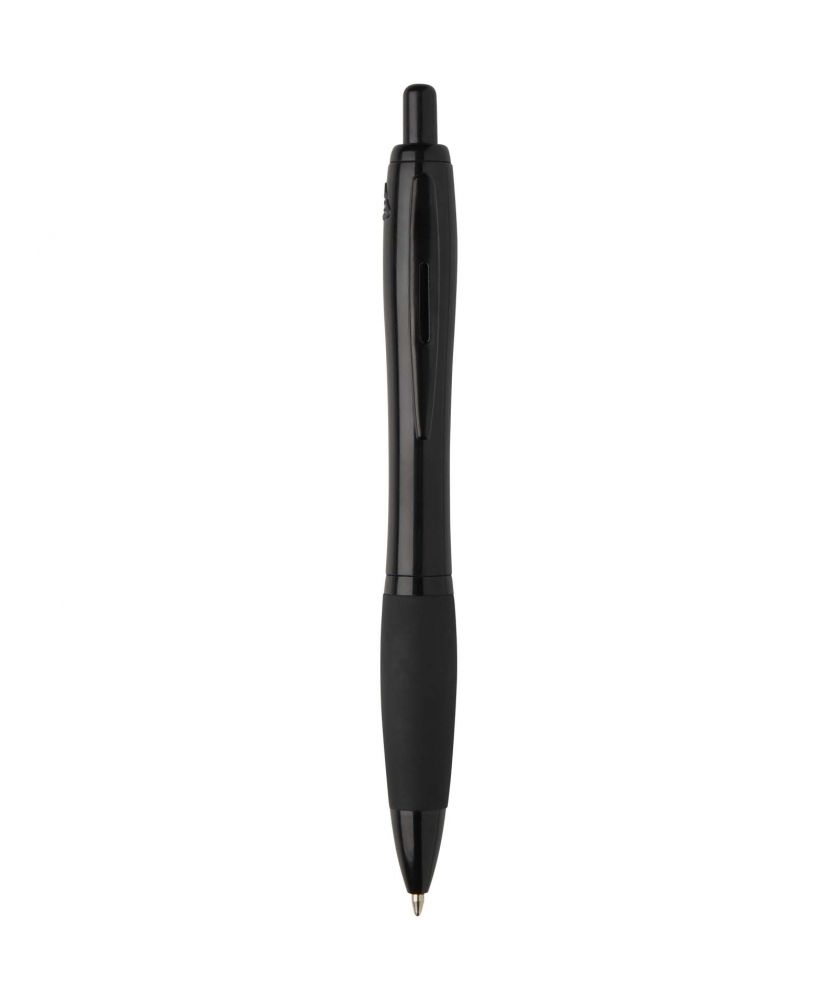 Stylo bille Nash en plastique recyclé à garnitures noires personnalisé (encre noire)