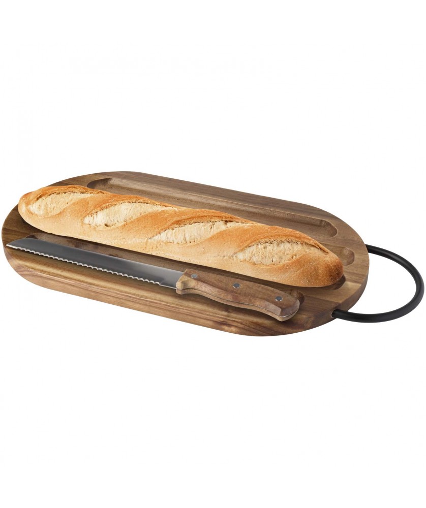 Ustensiles de cuisine - Planche à découper Prestige en acacia avec couteau à pain | PRINTECOM