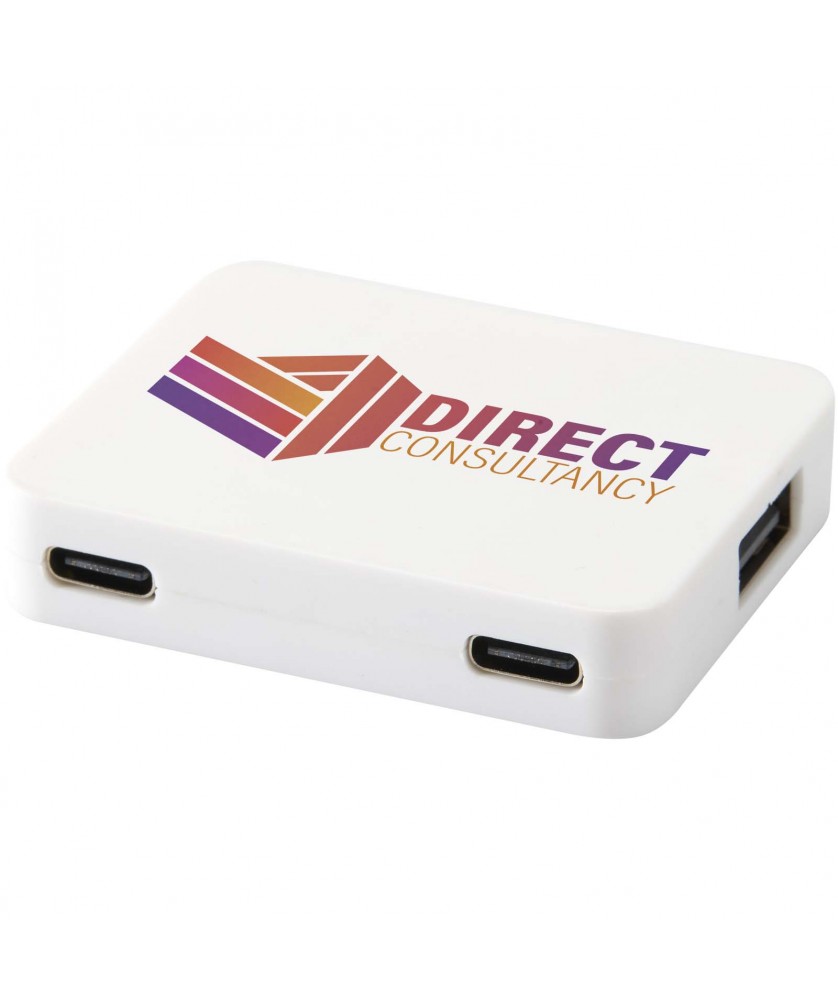 Accessoires informatiques - Hub USB 4 ports Gaia avec sortie USB-A et Type-C et double entrée - fabriqué en plastique recyclé | PRINTECOM
