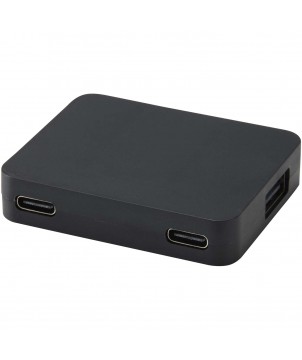 Accessoires informatiques - Hub USB 4 ports Gaia avec sortie USB-A et Type-C et double entrée - fabriqué en plastique recyclé | PRINTECOM