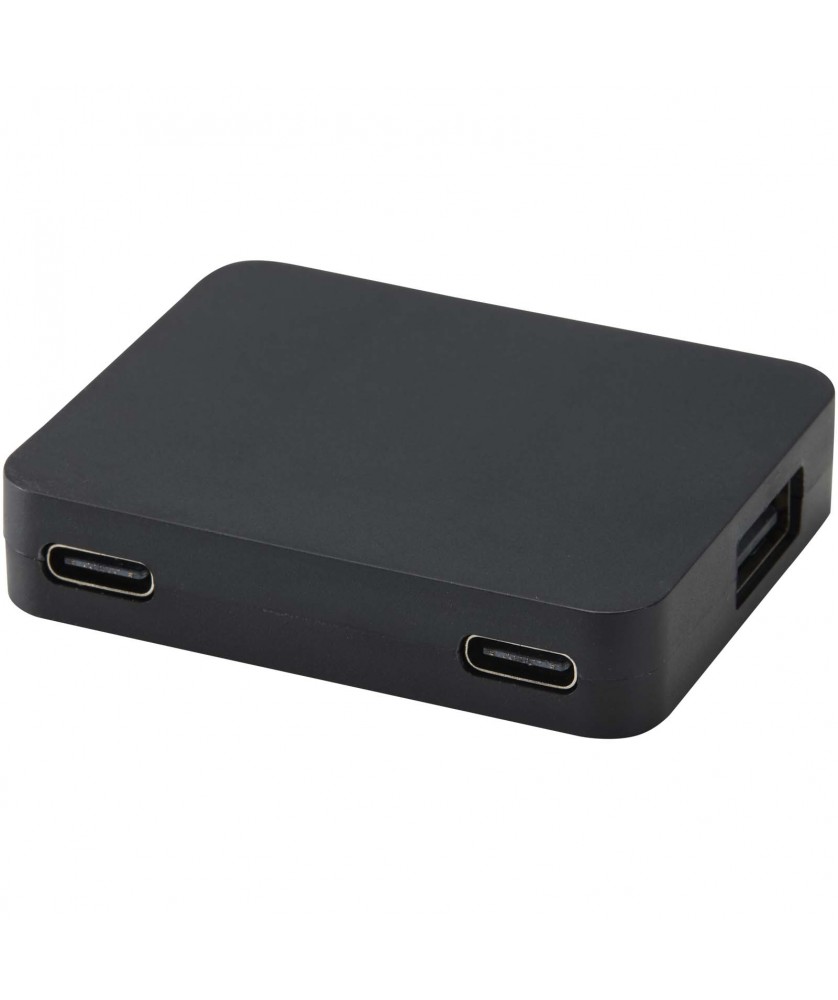 Accessoires informatiques - Hub USB 4 ports Gaia avec sortie USB-A et Type-C et double entrée - fabriqué en plastique recyclé | PRINTECOM