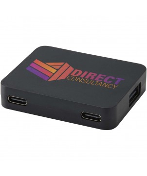 Accessoires informatiques - Hub USB 4 ports Gaia avec sortie USB-A et Type-C et double entrée - fabriqué en plastique recyclé | PRINTECOM