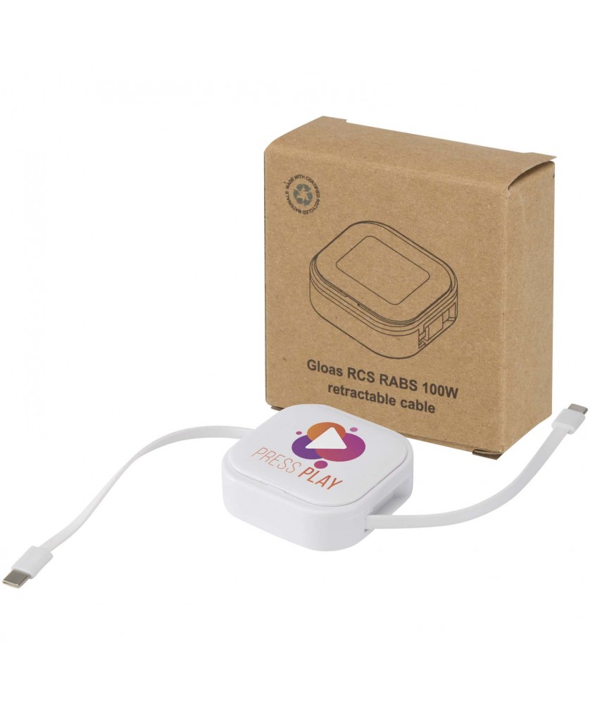 Accessoires de téléphonie - Câble rétractable 5 en 1 Gloas en matériaux recyclés pour synchronisation de données et charge rapide de 100 W avec kit d’outils | PRINTECOM
