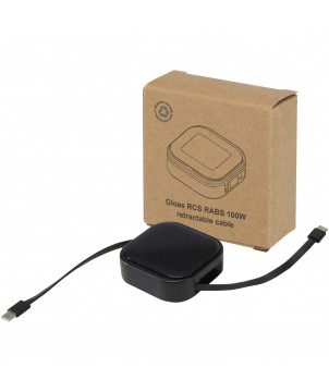 Accessoires de téléphonie - Câble rétractable 5 en 1 Gloas en matériaux recyclés pour synchronisation de données et charge rapide de 100 W avec kit d’outils | PRINTECOM