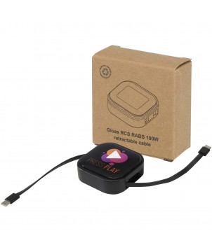 Accessoires de téléphonie - Câble rétractable 5 en 1 Gloas en matériaux recyclés pour synchronisation de données et charge rapide de 100 W avec kit d’outils | PRINTECOM