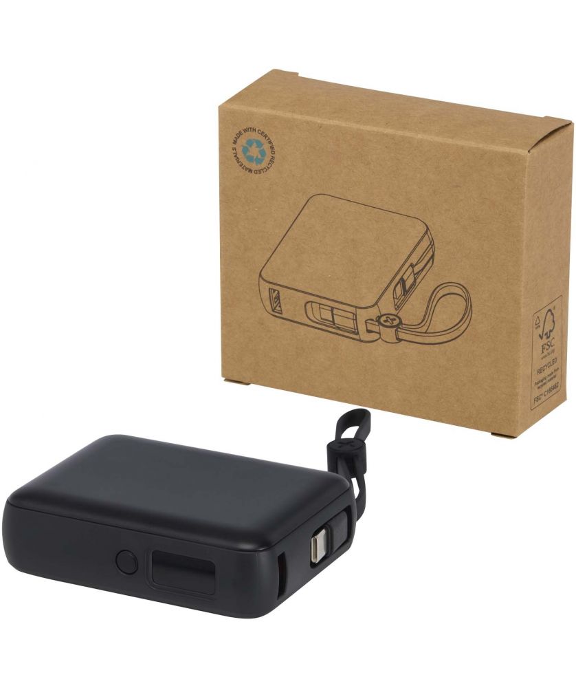 Batterie externe 10 000 mAh 35 W avec câble USB-C en plastique recyclé personnalisée Acrux Chargeurs et Batteries publicitaire