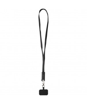 Tours de cou - Tour de cou pour smartphone Franz en plastique recyclé avec synchronisation des données intégrée et câble 5 en 1 pour charge rap | PRINTECOM