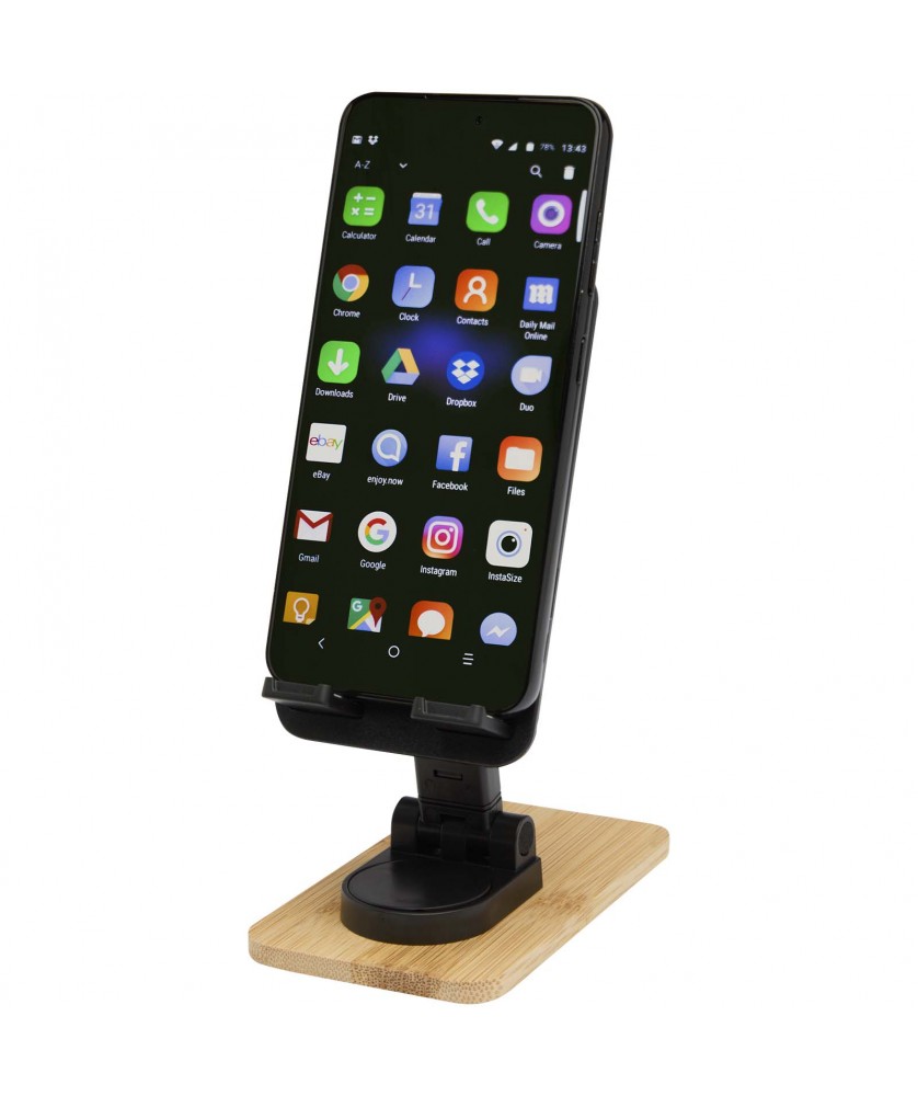 Accessoires de téléphonie - Support de téléphone de bureau Alfirk pliable en plastique recyclé avec détails en bambou | PRINTECOM