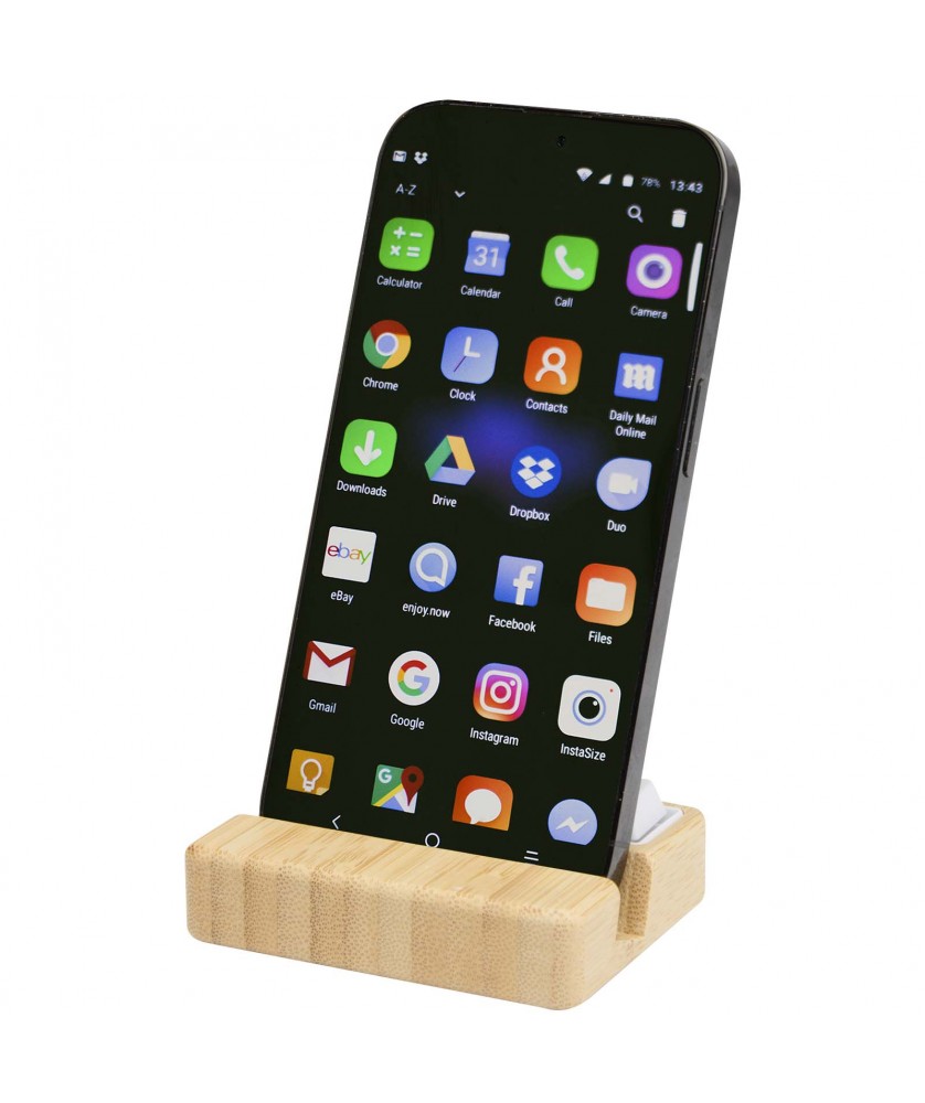 Accessoires de téléphonie - Support de téléphone Algol avec jouet fidget en plastique recyclé et détails en bambou | PRINTECOM