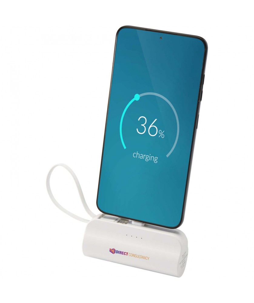 Chargeurs et Batteries - Batterie de secours Alnair Type-C de5 000 mAh et 10 W en plastique recyclé avec support de retournement intégré et câble 2 en 1 | PRINTECOM