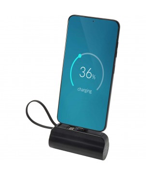 Chargeurs et Batteries - Batterie de secours Alnair Type-C de5 000 mAh et 10 W en plastique recyclé avec support de retournement intégré et câble 2 en 1 | PRINTECOM