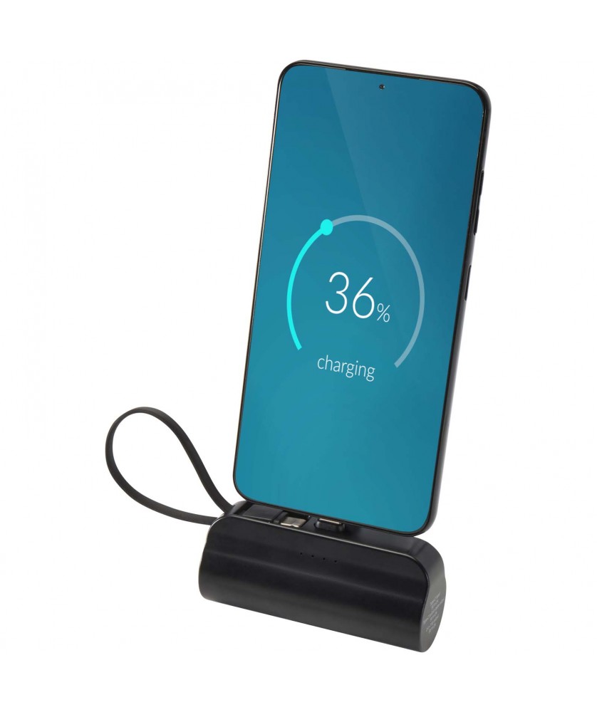 Chargeurs et Batteries - Batterie de secours Alnair Type-C de5 000 mAh et 10 W en plastique recyclé avec support de retournement intégré et câble 2 en 1 | PRINTECOM