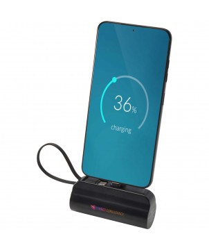Chargeurs et Batteries - Batterie de secours Alnair Type-C de5 000 mAh et 10 W en plastique recyclé avec support de retournement intégré et câble 2 en 1 | PRINTECOM