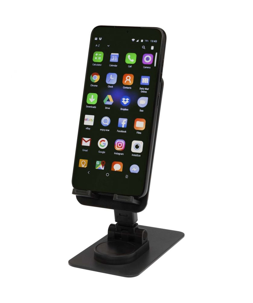 Support de téléphone pliable en plastique recyclé avec base métal personnalisé Alhena Accessoires de téléphonie publicitaire
