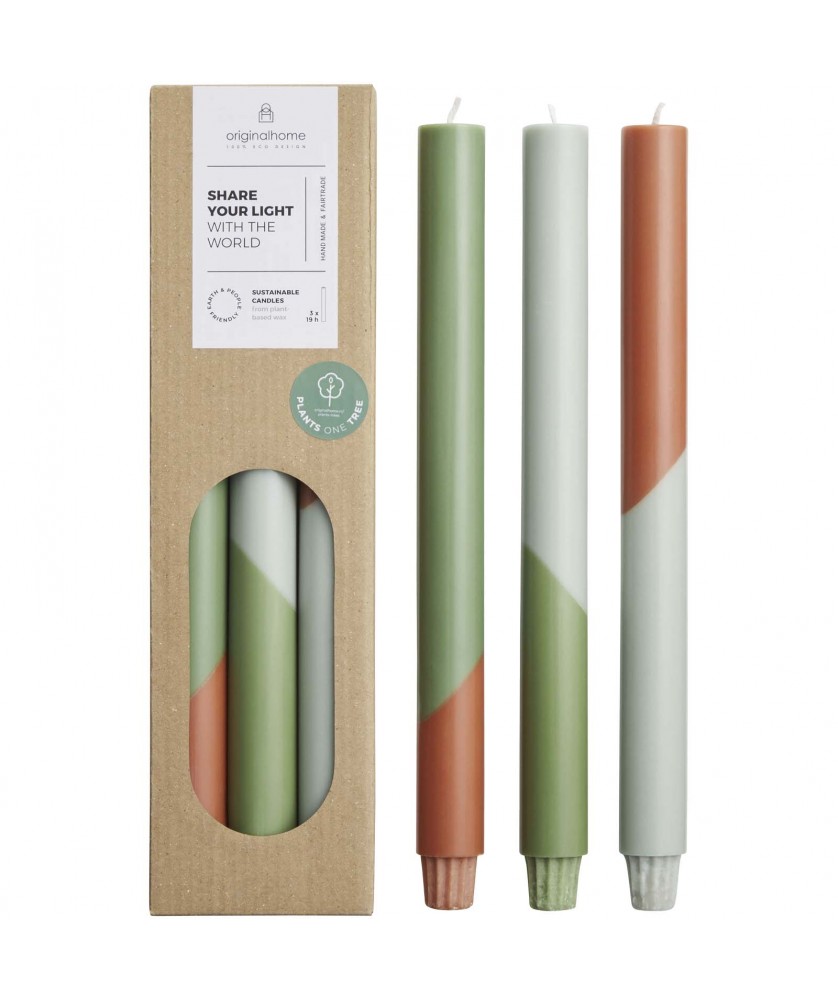 Accessoires de salle de bain - Bougies à rayures diagonales Originalhome Eden par lot de 3 | PRINTECOM