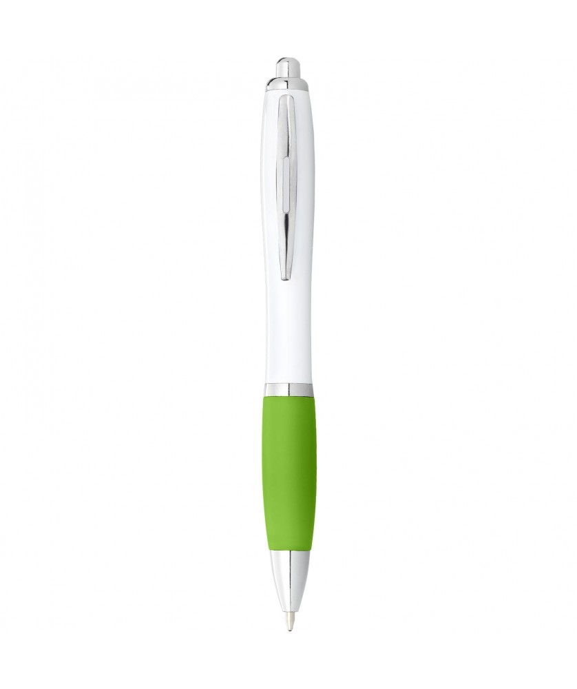 Stylo bille Nash corps blanc grip coloré (encre noire) Stylos publicitaire